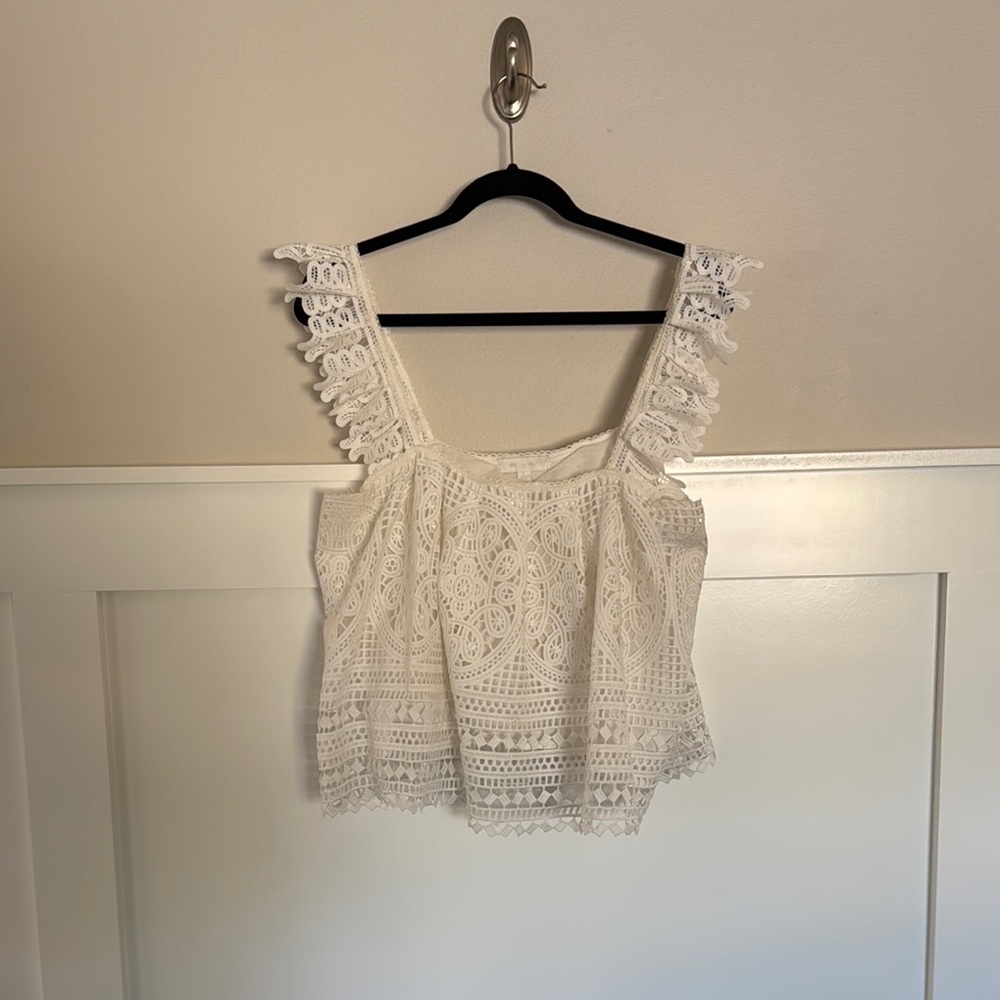 Anthropologie White Lace Crochet Tank Top